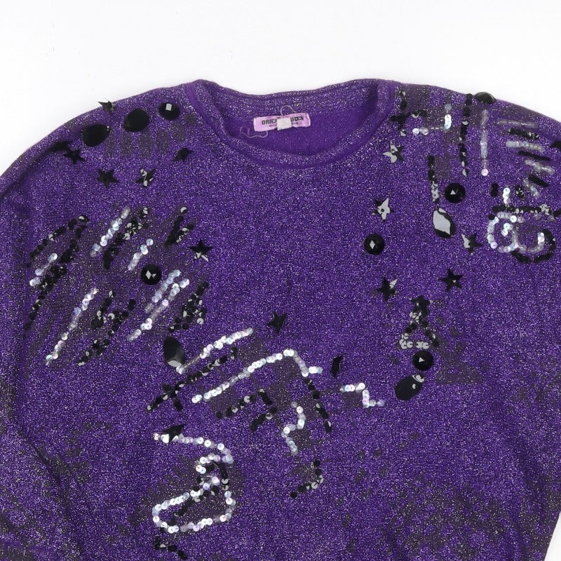 Orient Green Women’s Purple M Sequin Glitter 80s Star Knit Jumper