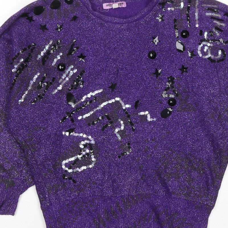 Orient Green Women’s Purple M Sequin Glitter 80s Star Knit Jumper