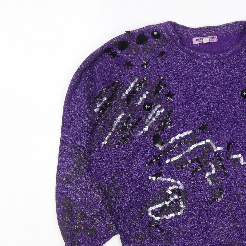 Orient Green Women’s Purple M Sequin Glitter 80s Star Knit Jumper