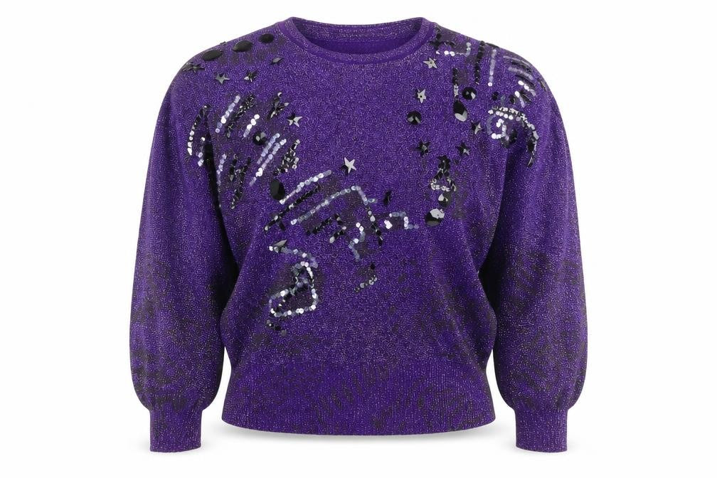 Orient Green Women’s Purple M Sequin Glitter 80s Star Knit Jumper