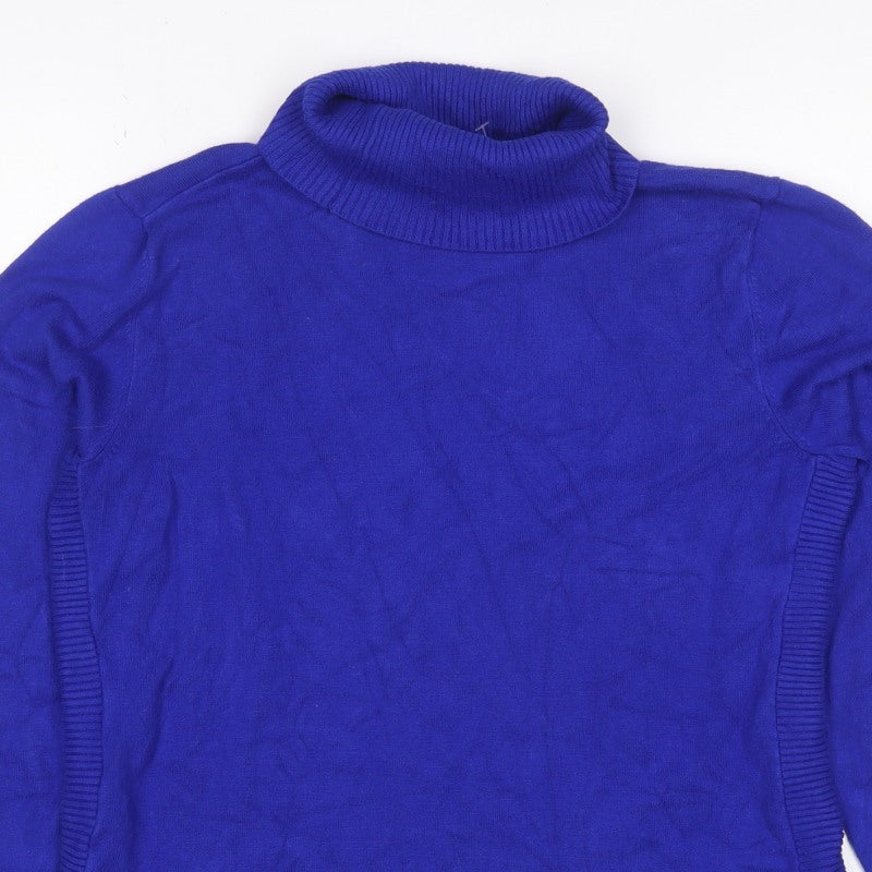 Cable & Gauge Women Blue M Roll Neck Fine Knit Pullover Jumper