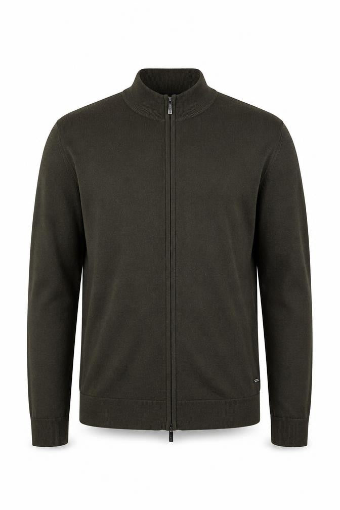Strellson Men’s Green L Full Zip Cotton Knit Jumper High Neck