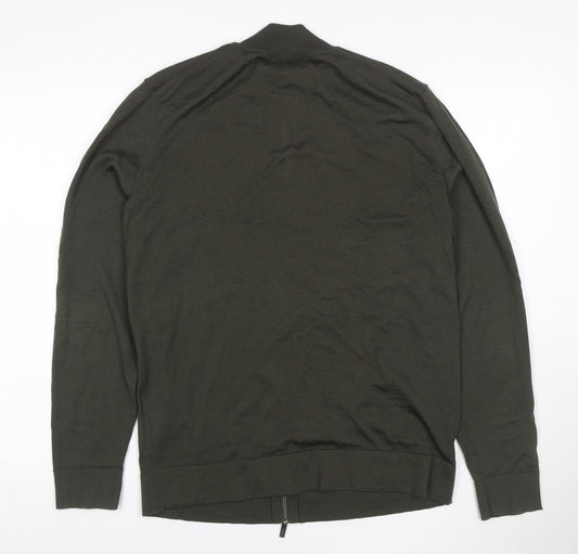 Strellson Men’s Green L Full Zip Cotton Knit Jumper High Neck