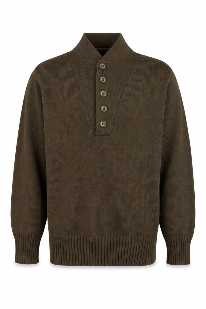 DSCP Men's Brown Medium 38-40 High Neck 5 Button Henley Military Jumper