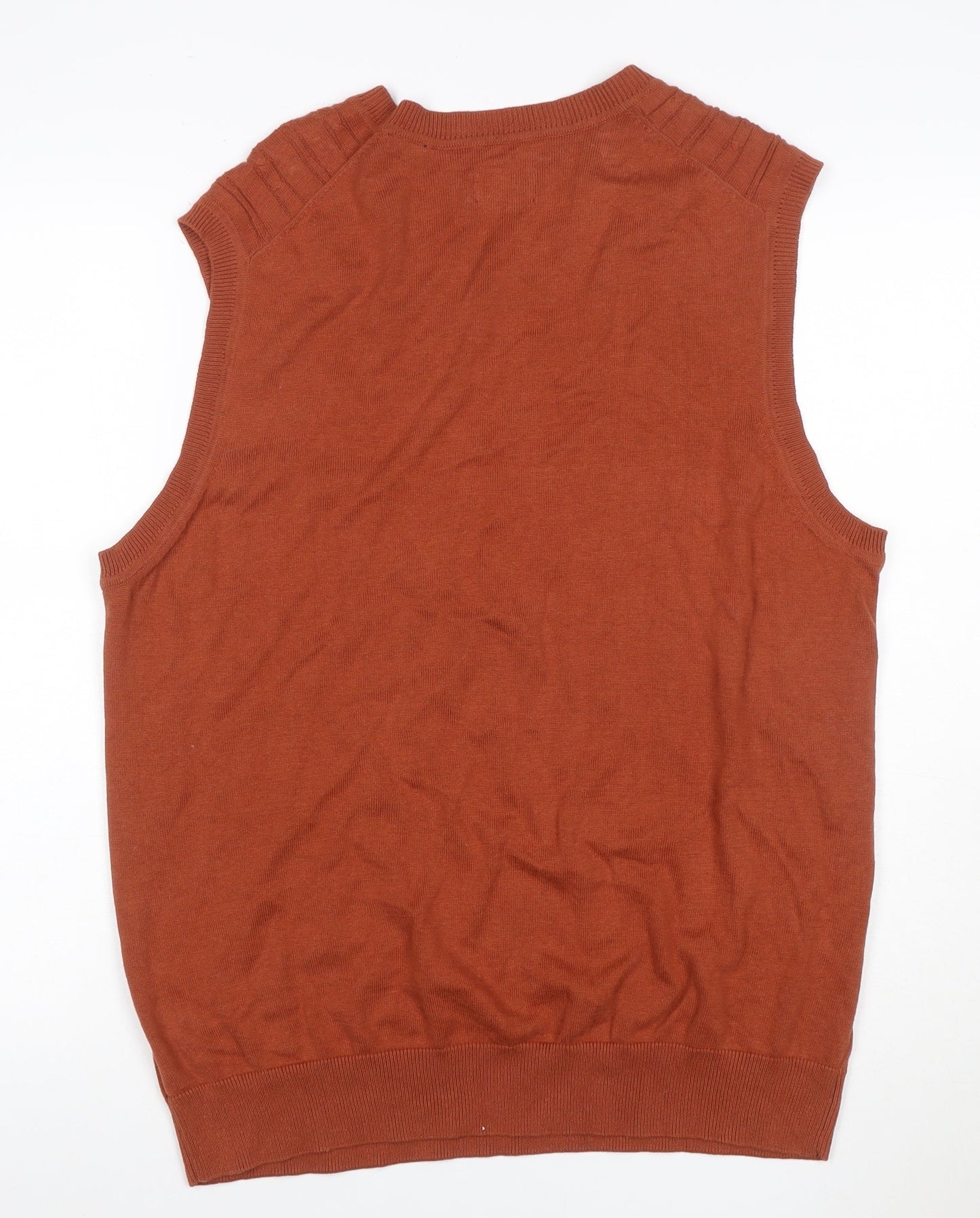 Haggar Men Orange L Cable Knit V-Neck Cotton Sleeveless Jumper Vest