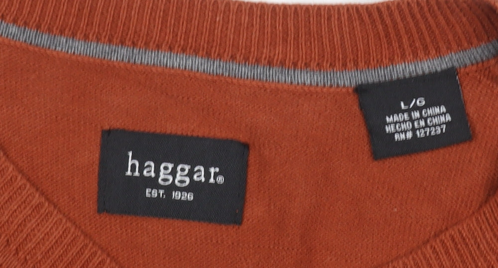 Haggar Men Orange L Cable Knit V-Neck Cotton Sleeveless Jumper Vest