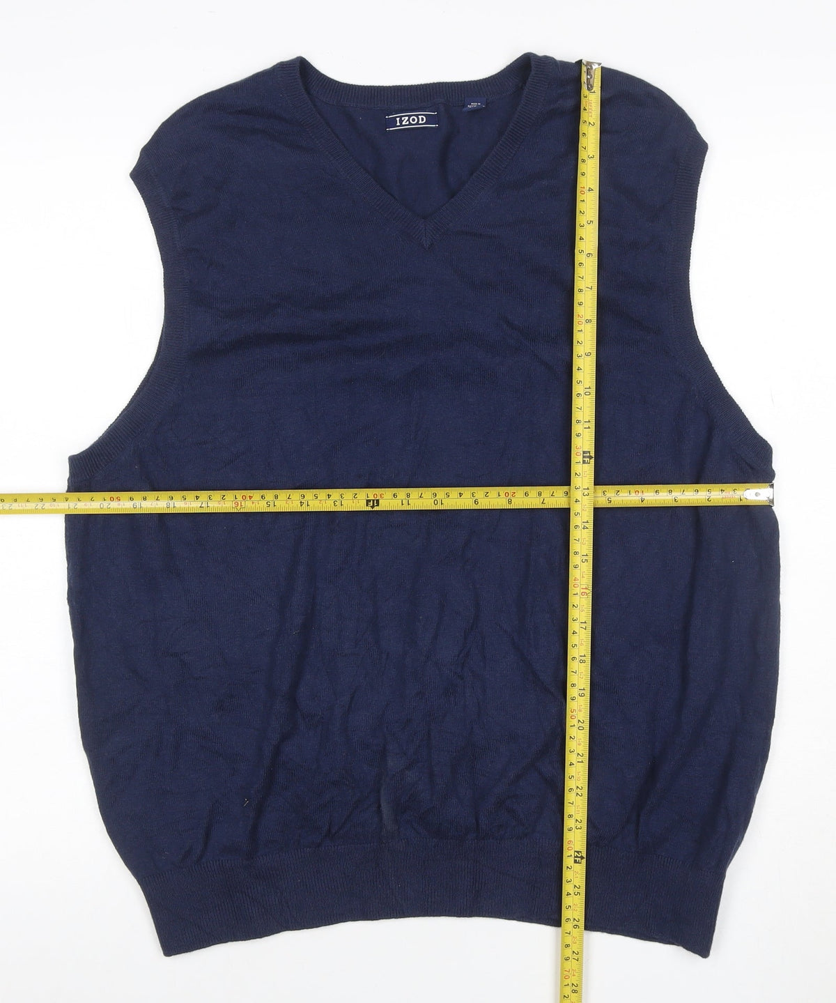 Izod Men's Navy Blue L V-Neck Sleeveless Cotton Blend Knit Vest