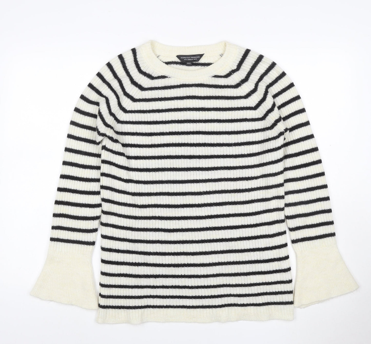 Dorothy Perkins Women’s Ivory Black Stripe Bell Sleeve Jumper UK 12