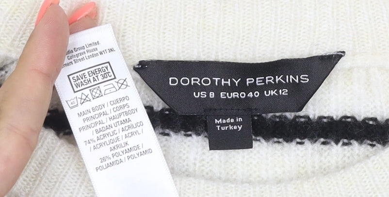 Dorothy Perkins Women’s Ivory Black Stripe Bell Sleeve Jumper UK 12