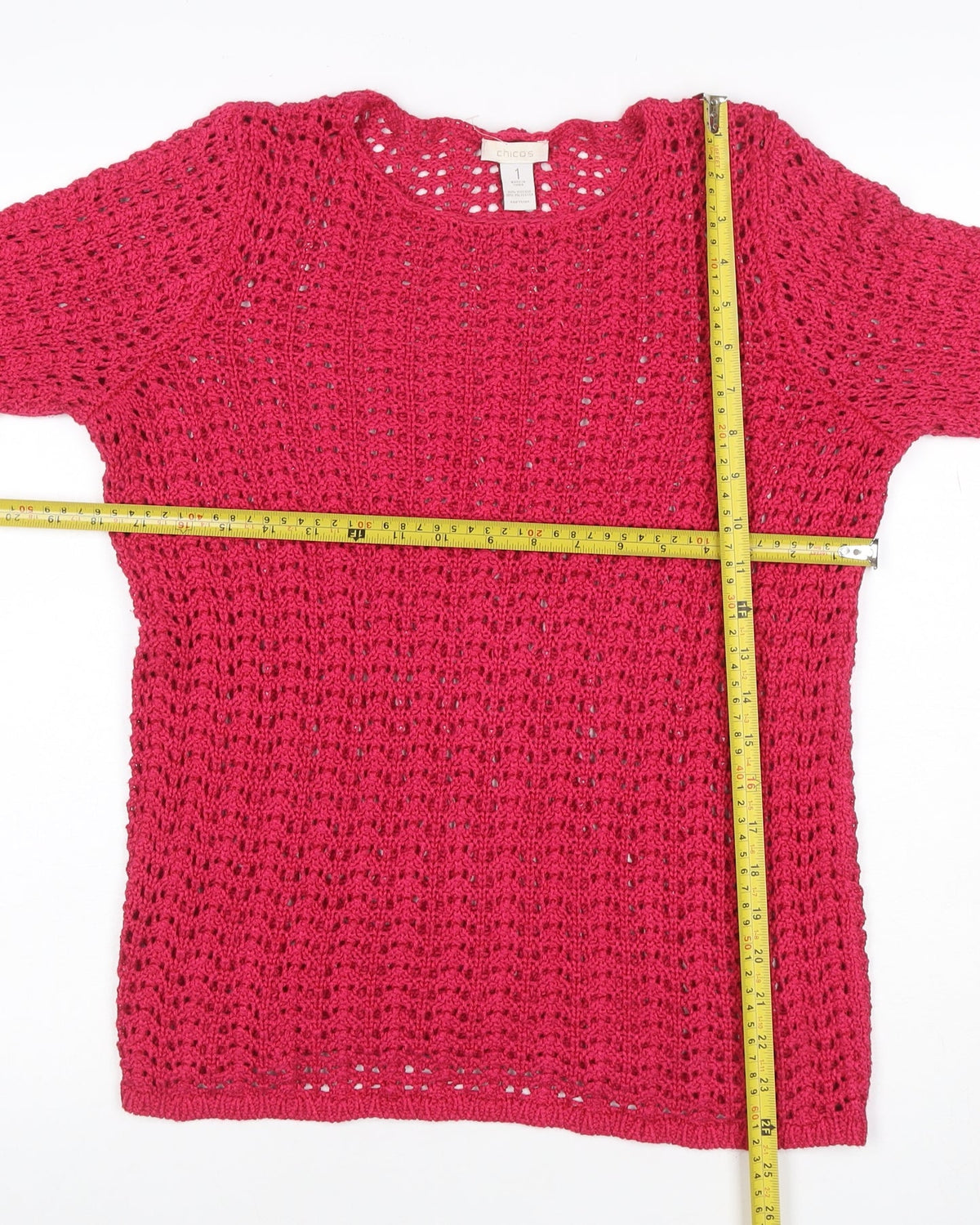 Chico's Women Pink UK 10 Open-Knit Long Sleeve Tunic Jumper