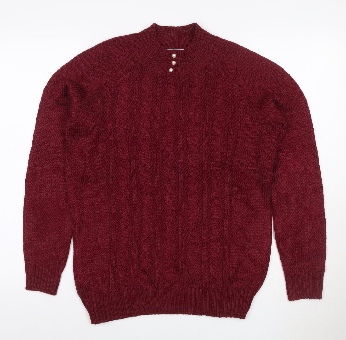 Karen Scott Women Red Petite M Cable Knit Mock Neck Henley Jumper