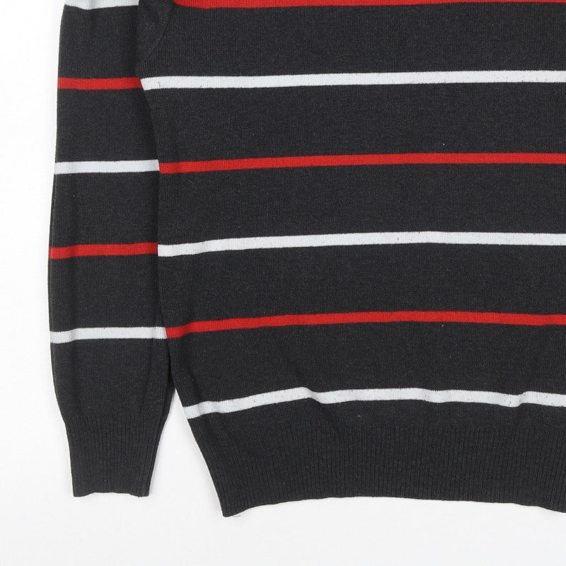 S'WEST Unisex Adults Black L Striped Crew Neck Knit Pullover Jumper