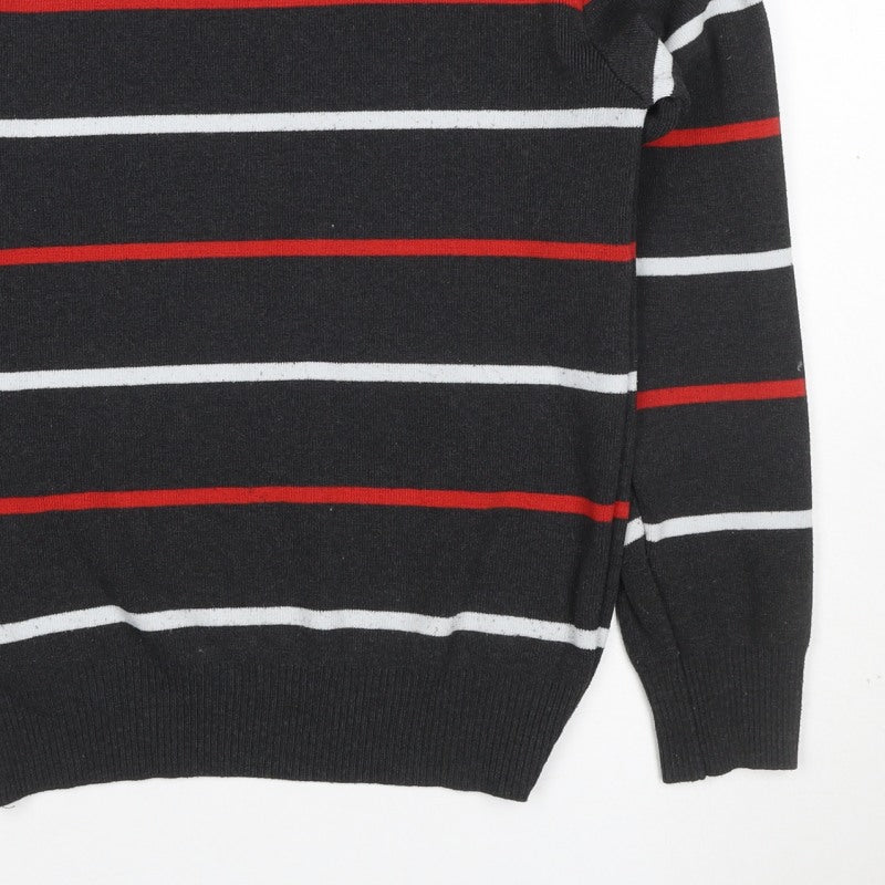 S'WEST Unisex Adults Black L Striped Crew Neck Knit Pullover Jumper