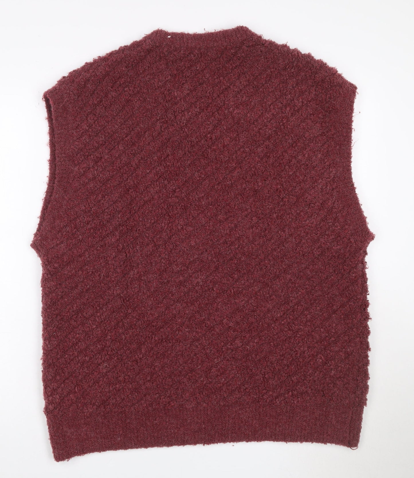 Zara Women Red UK 16 V-Neck Bouclé Knit Sleeveless Jumper Vest