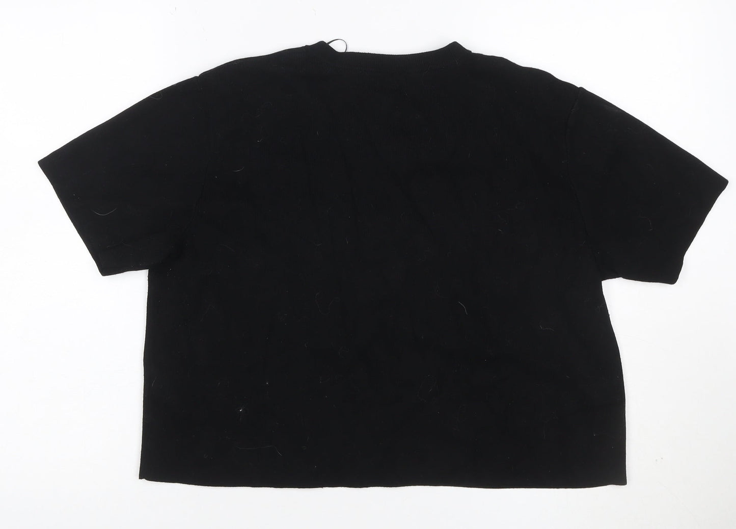 H&M Women Black L Slim Fit Rib Knit Crew Neck Short Sleeve T-Shirt