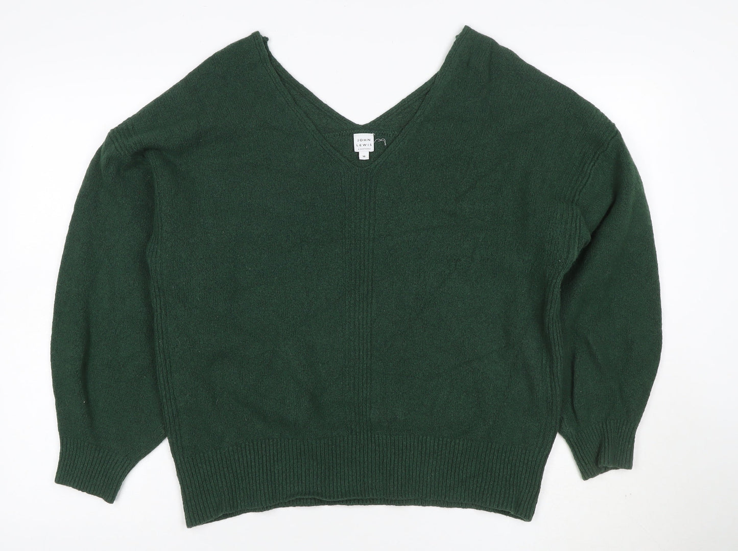 John Lewis Women Green Size 16 V-Neck Cable Knit Pullover Jumper