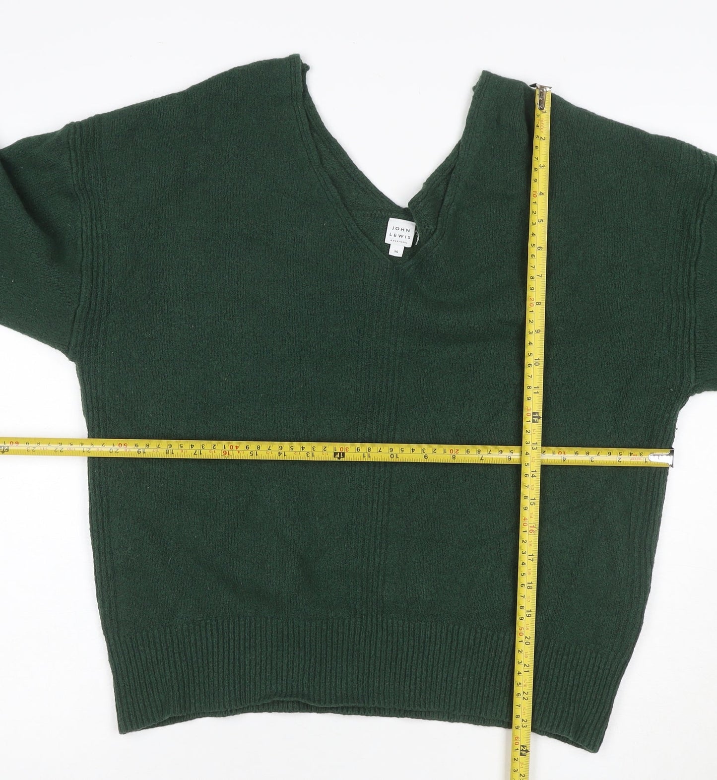 John Lewis Women Green Size 16 V-Neck Cable Knit Pullover Jumper
