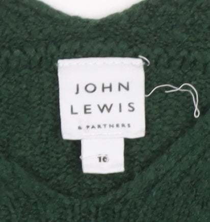 John Lewis Women Green Size 16 V-Neck Cable Knit Pullover Jumper
