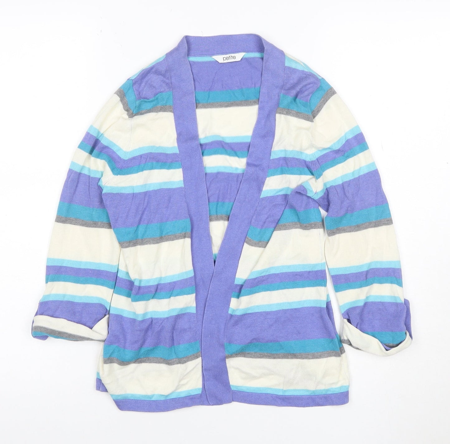 BHS Petite Women’s Multicoloured Stripe Open Cardigan UK 8 Cotton