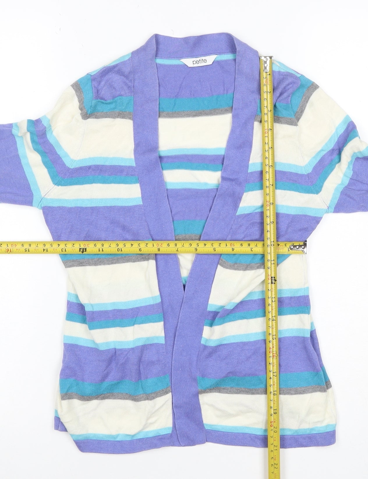 BHS Petite Women’s Multicoloured Stripe Open Cardigan UK 8 Cotton