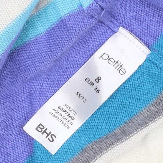 BHS Petite Women’s Multicoloured Stripe Open Cardigan UK 8 Cotton