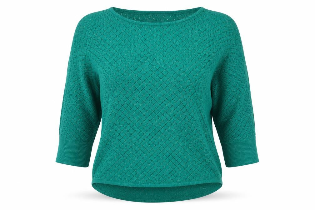 New York & Company Women’s Green M Open Knit 3/4 Sleeve Pullover Jumper