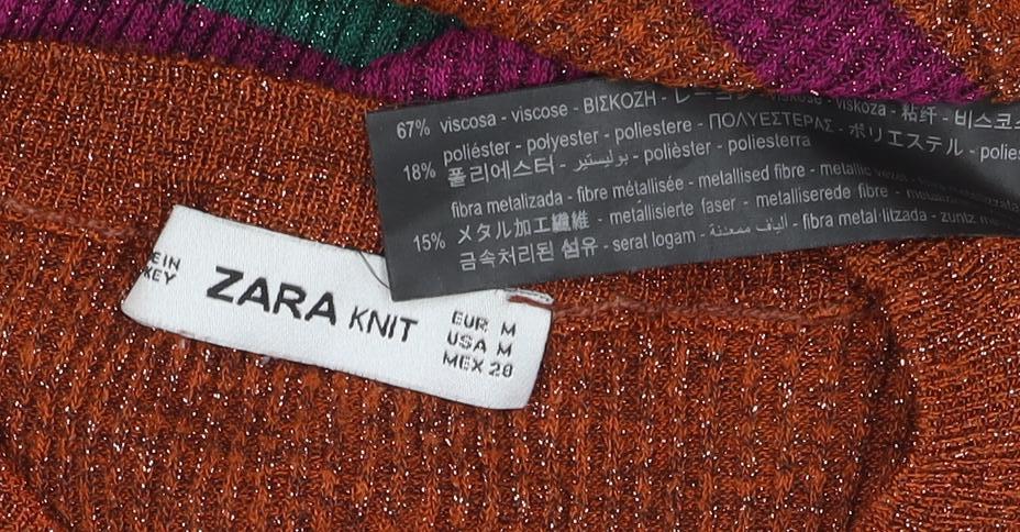 Zara Women Multicoloured M Cropped Rib Knit Striped Long Sleeve Top