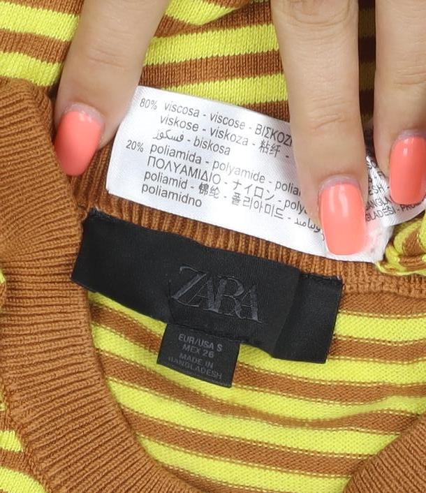RUZ Women Yellow Brown Striped Knit Slim Long Sleeve Crew Top S