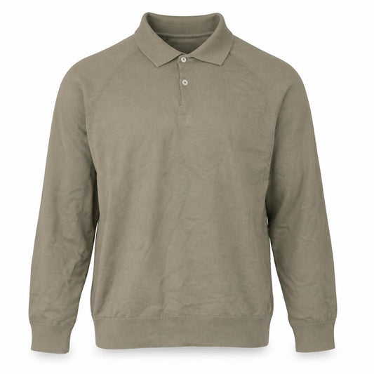Marks and Spencer Mens Beige M Long Sleeve Cotton Rich Knit Polo