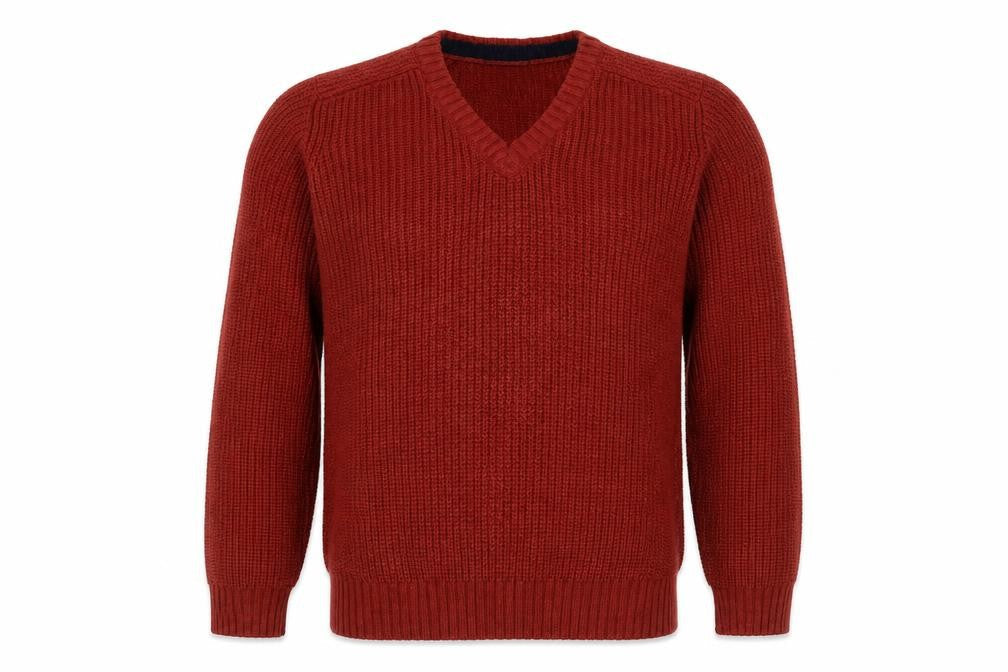 P.G. Field Men’s Red L V-Neck Cable Knit Acrylic Pullover Jumper