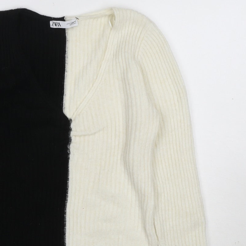 Zara Women’s Black Ivory M Rib Knit Colour Block Crew Neck Jumper