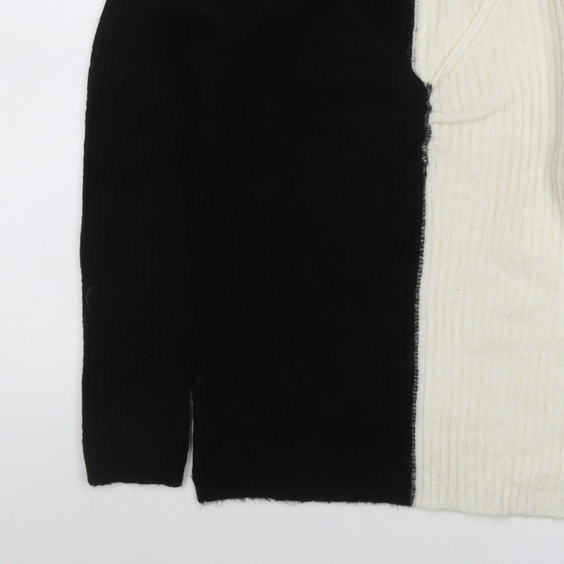 Zara Women’s Black Ivory M Rib Knit Colour Block Crew Neck Jumper