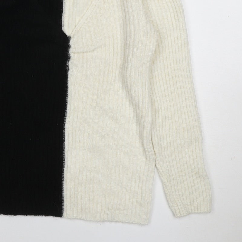Zara Women’s Black Ivory M Rib Knit Colour Block Crew Neck Jumper