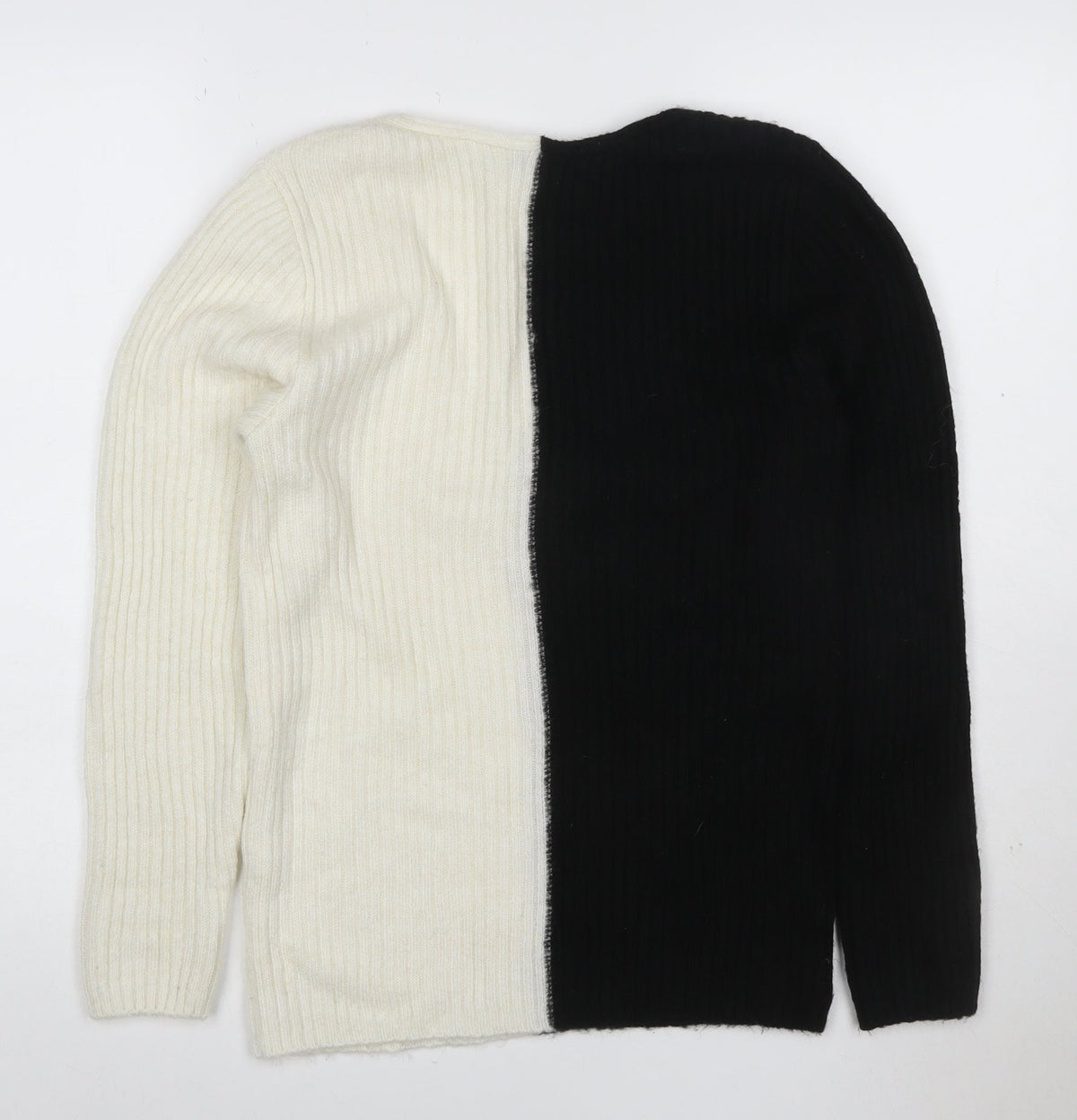 Zara Women’s Black Ivory M Rib Knit Colour Block Crew Neck Jumper