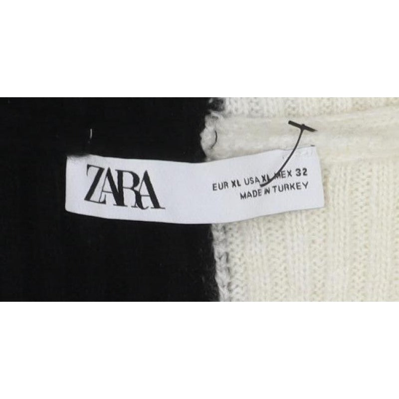 Zara Women’s Black Ivory M Rib Knit Colour Block Crew Neck Jumper