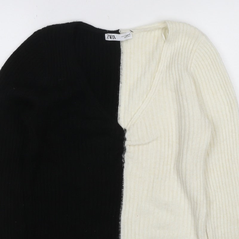 Zara Women’s Black Ivory M Rib Knit Colour Block Crew Neck Jumper
