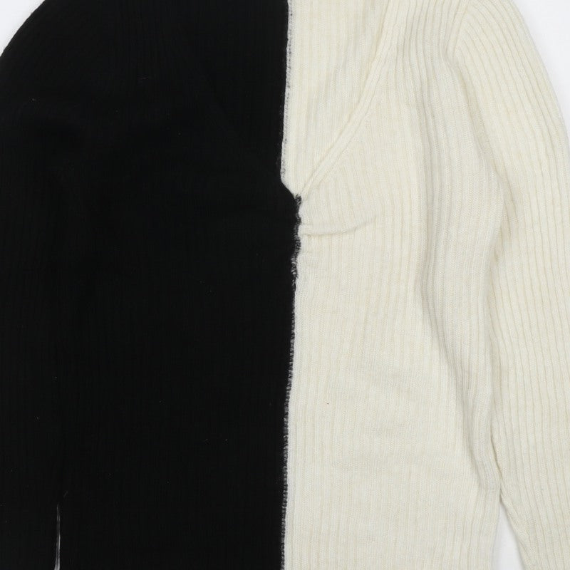 Zara Women’s Black Ivory M Rib Knit Colour Block Crew Neck Jumper