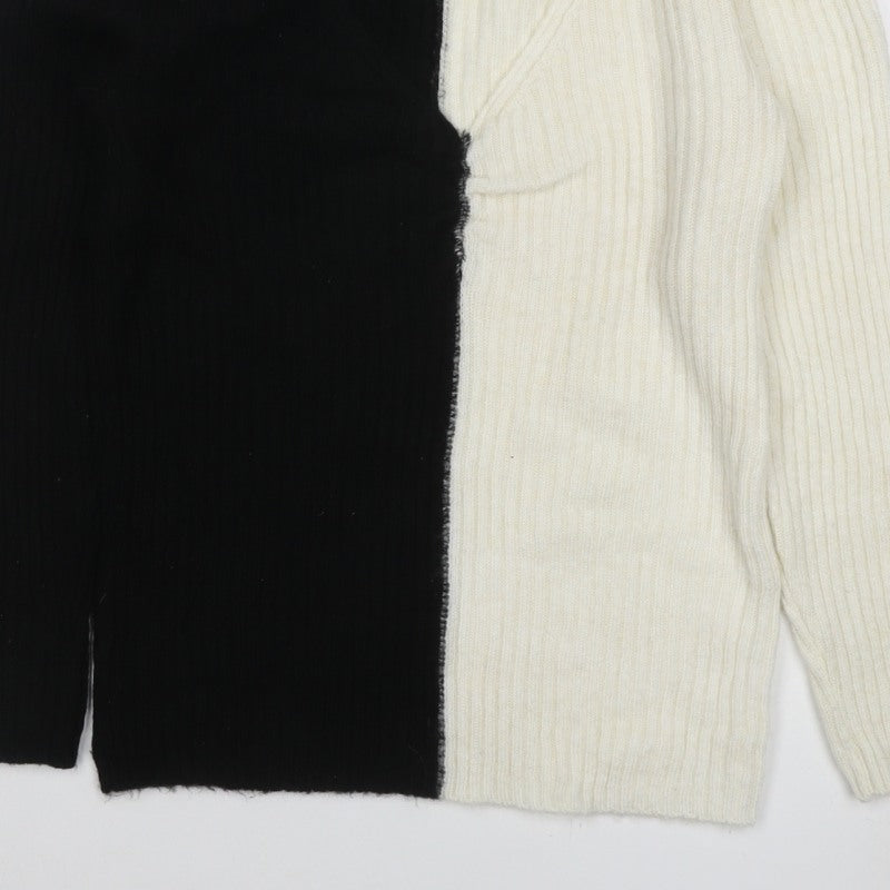 Zara Women’s Black Ivory M Rib Knit Colour Block Crew Neck Jumper