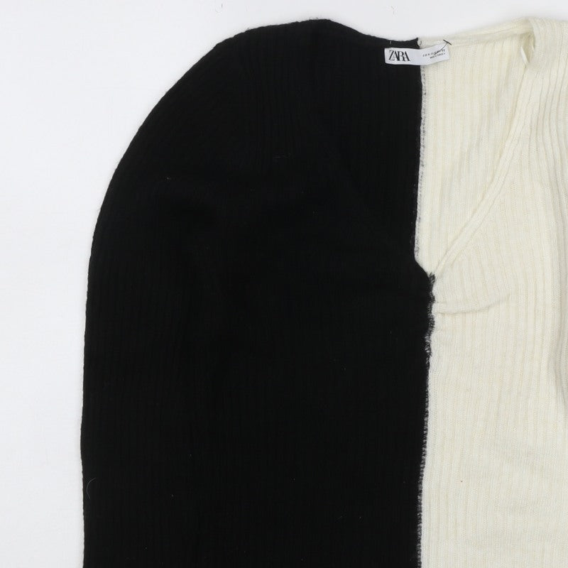Zara Women’s Black Ivory M Rib Knit Colour Block Crew Neck Jumper
