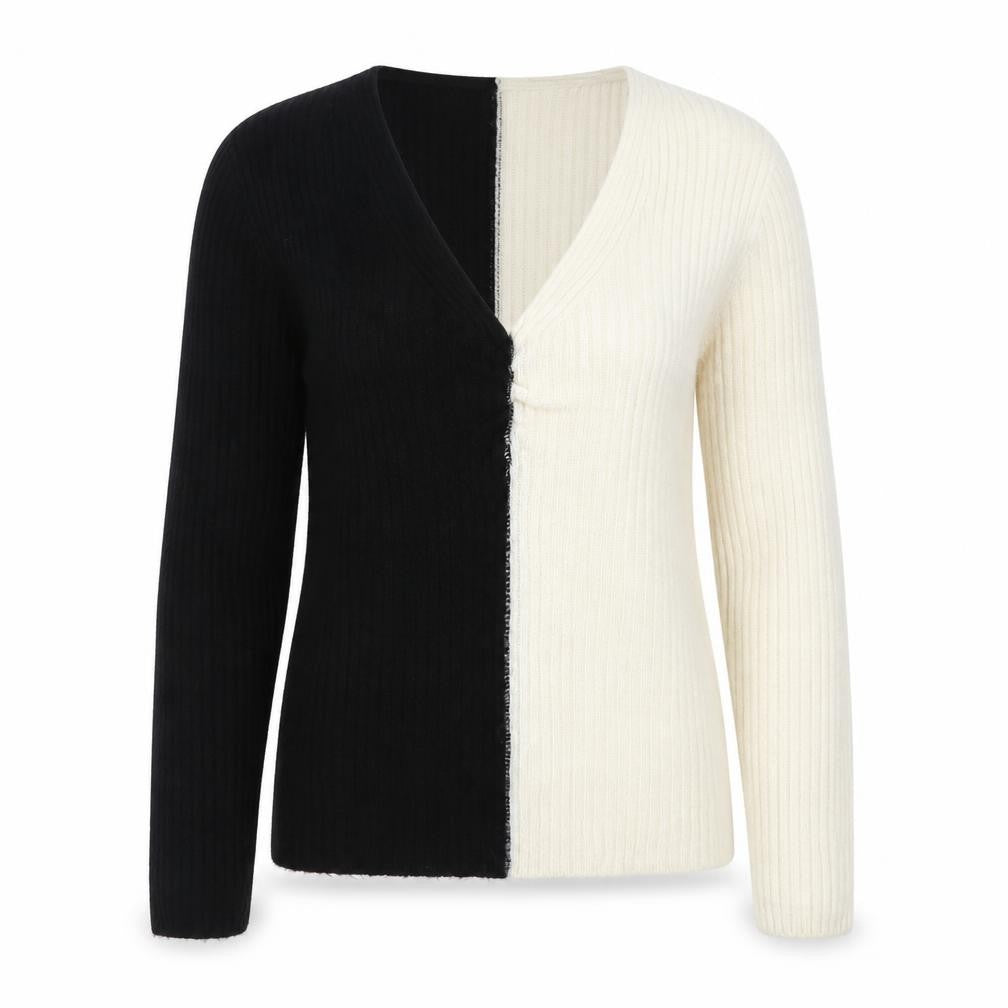 Zara Women’s Black Ivory M Rib Knit Colour Block Crew Neck Jumper