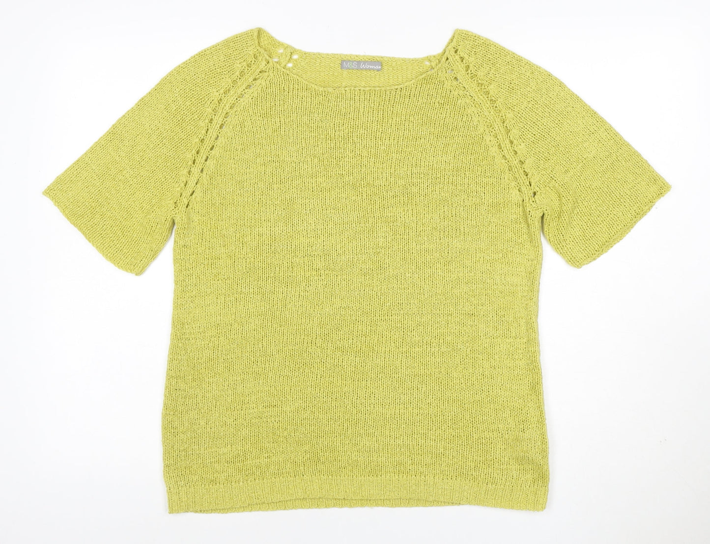 Marks and Spencer Women Yellow UK 12 Knit Short Sleeve Raglan Top