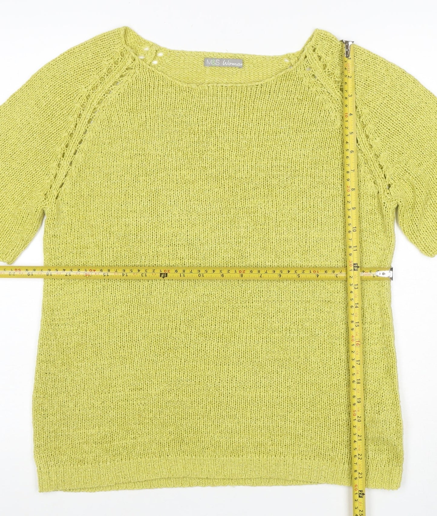 Marks and Spencer Women Yellow UK 12 Knit Short Sleeve Raglan Top