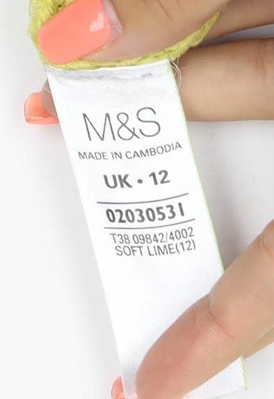 Marks and Spencer Women Yellow UK 12 Knit Short Sleeve Raglan Top
