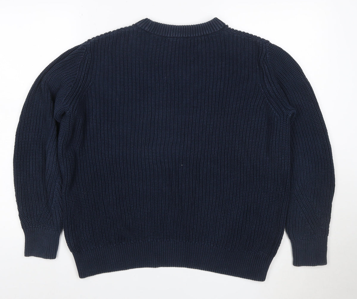 Marks & Spencer Women Blue M Cable Knit Cotton Crew Neck Jumper