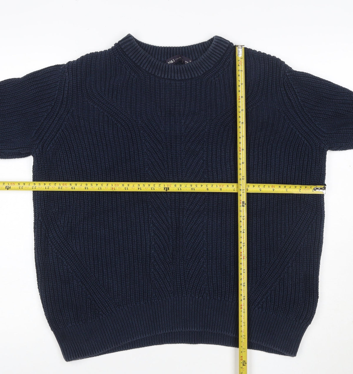 Marks & Spencer Women Blue M Cable Knit Cotton Crew Neck Jumper