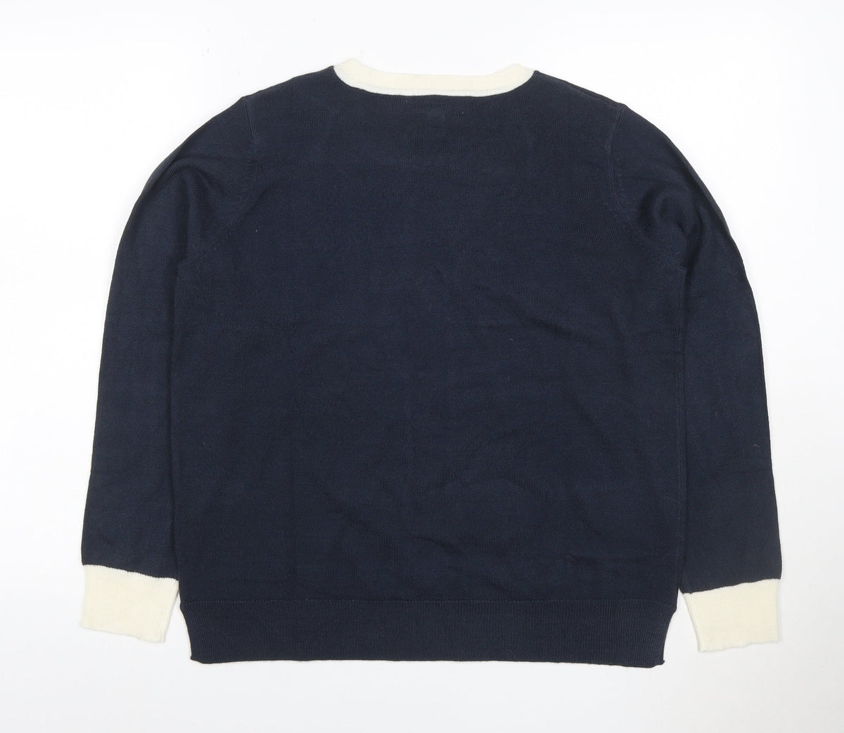 Marks and Spencer Women’s Blue Ivory Crew Neck Knit Jumper Size 12