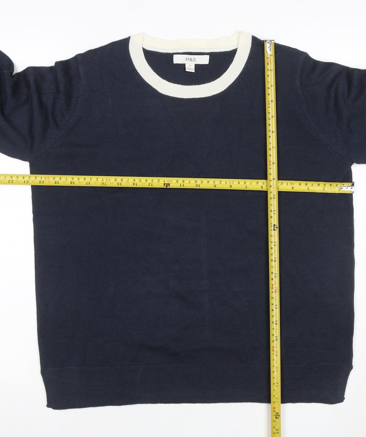 Marks and Spencer Women’s Blue Ivory Crew Neck Knit Jumper Size 12