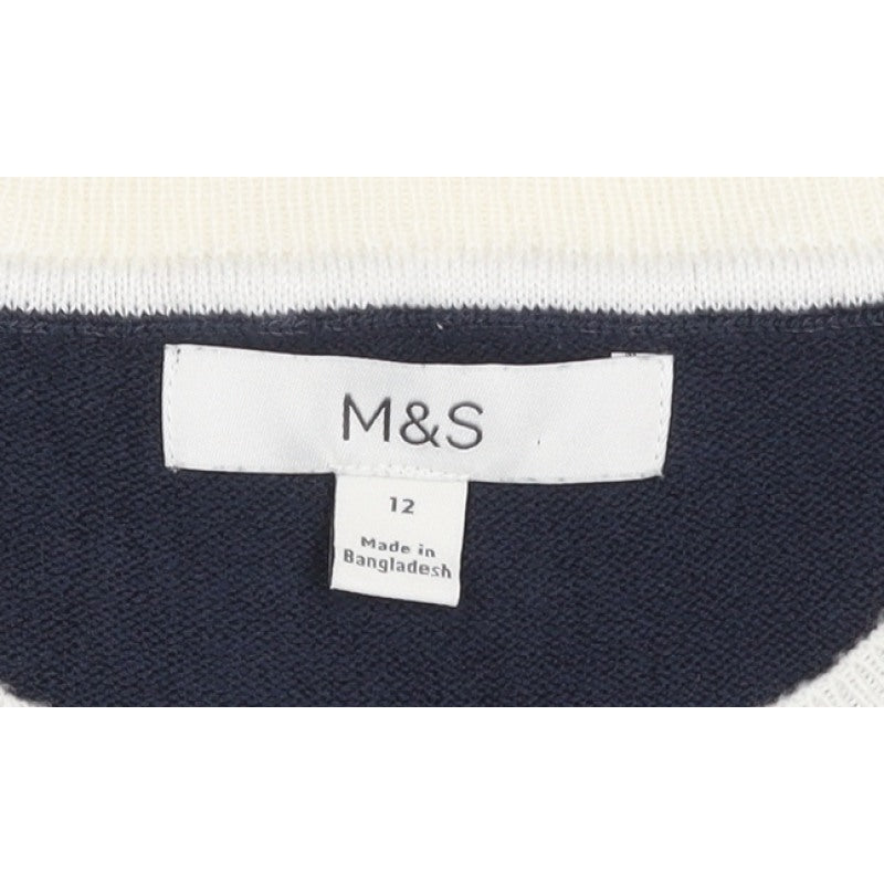 Marks and Spencer Women’s Blue Ivory Crew Neck Knit Jumper Size 12