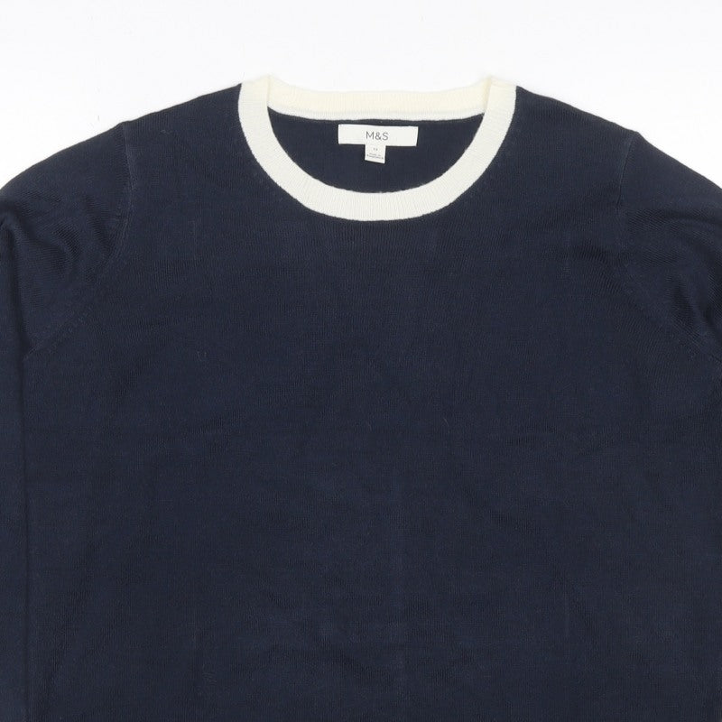 Marks and Spencer Women’s Blue Ivory Crew Neck Knit Jumper Size 12
