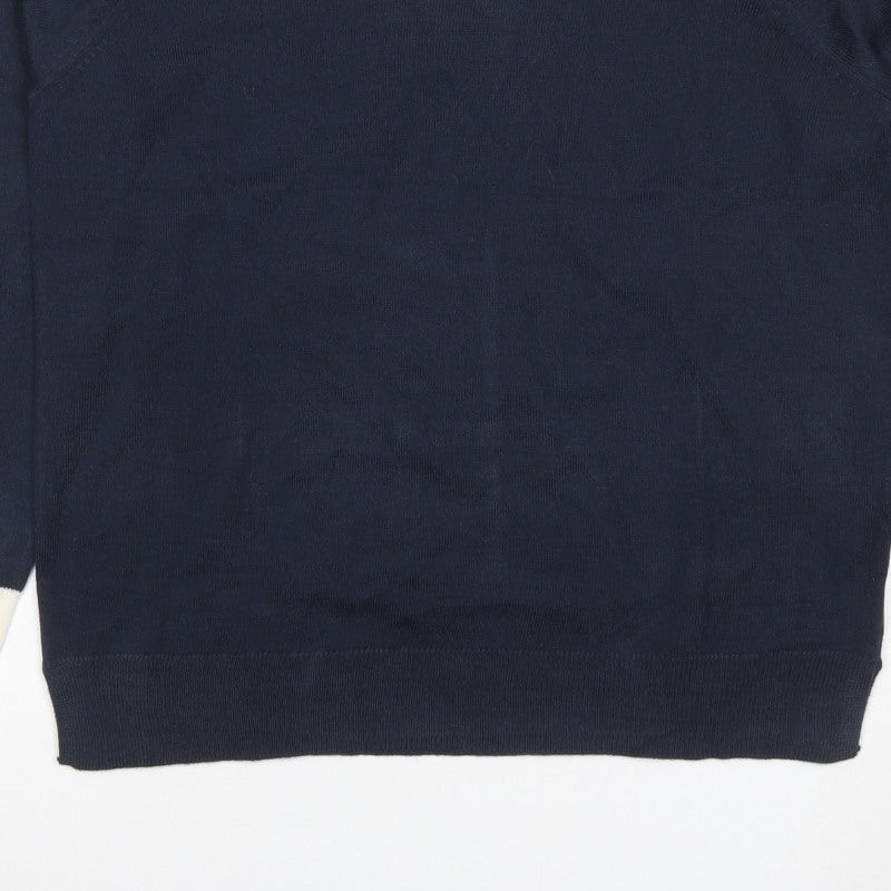 Marks and Spencer Women’s Blue Ivory Crew Neck Knit Jumper Size 12